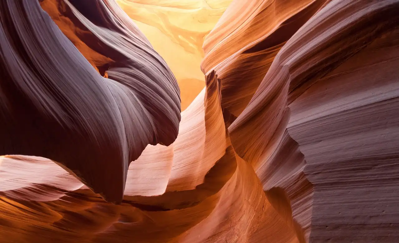 Smooth, curving sandstone walls inside a narrow slot canyon lit from above