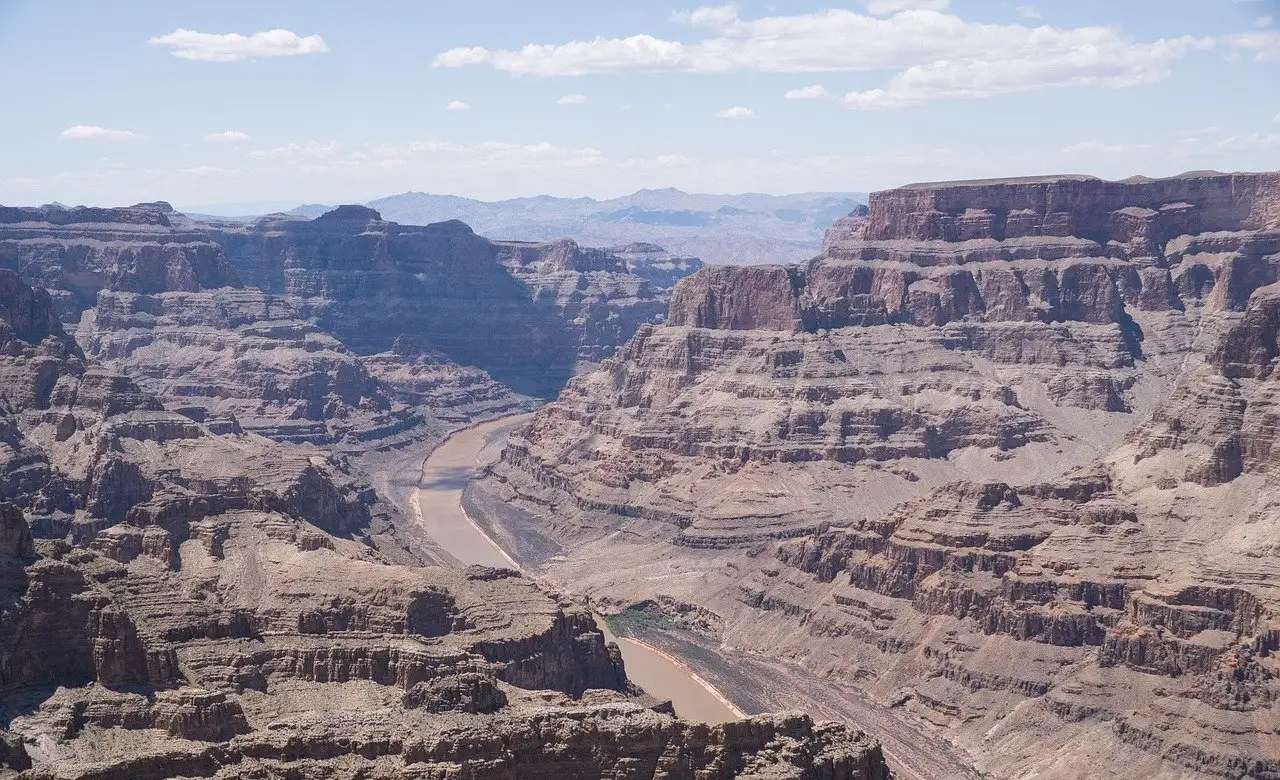 The Grand Canyon from the West Rim, layered cliffs dropping to the Colorado River