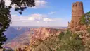 The Desert View Watchtower on the Grand Canyon South Rim above the canyon
