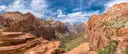 Red sandstone cliffs and the canyon floor in Zion National Park, Utah