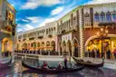 A gondola with passengers on the indoor canal at the Venetian in Las Vegas
